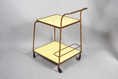 Jacques Adnet 1950s Stitched leather bar cart by Jacques Adnet