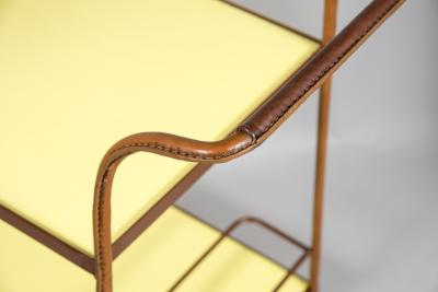 Jacques Adnet 1950s Stitched leather bar cart by Jacques Adnet