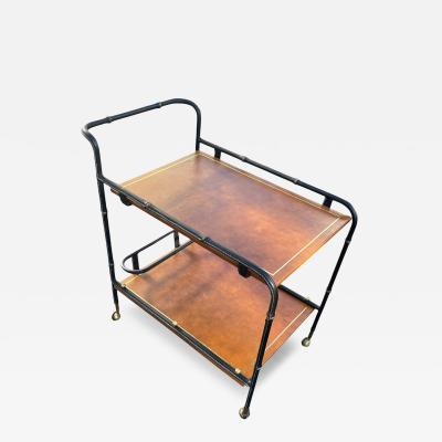 Jacques Adnet 1950s Stitched leather bar cart by Jacques Adnet