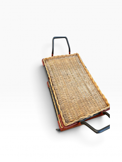 Jacques Adnet 1950s Stitched leather bar cart by Jacques Adnet