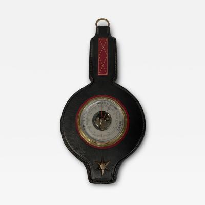 Jacques Adnet 1950s Stitched leather barometer by Jacques Adnet