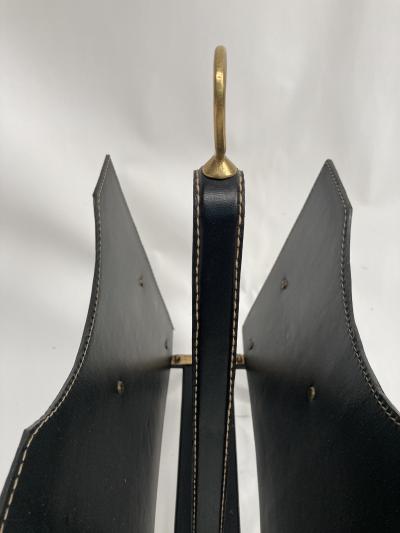 Jacques Adnet 1950s Stitched leather book rack by Jacques Adnet