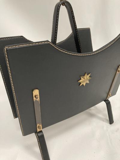 Jacques Adnet 1950s Stitched leather book rack by Jacques Adnet