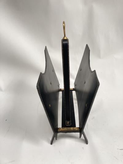 Jacques Adnet 1950s Stitched leather book rack by Jacques Adnet