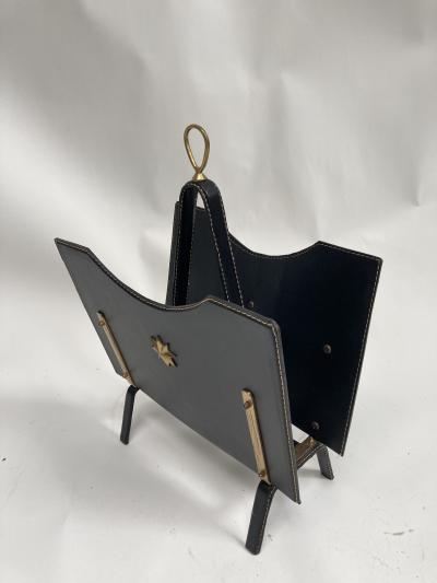 Jacques Adnet 1950s Stitched leather book rack by Jacques Adnet