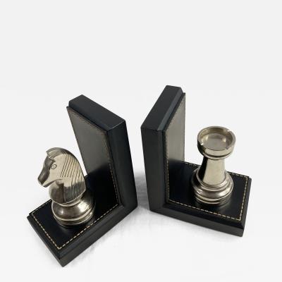 Jacques Adnet 1950s Stitched leather bookends by Jacques Adnet