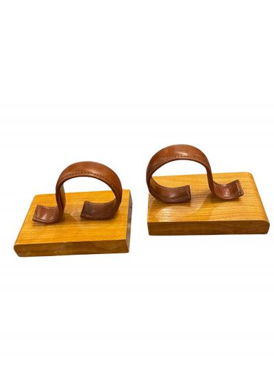 Jacques Adnet 1950s Stitched leather books end by Jacques Adnet