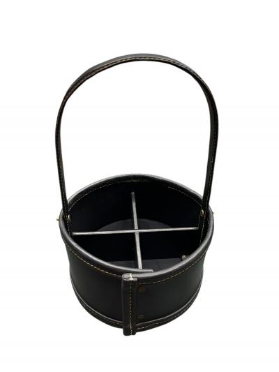 Jacques Adnet 1950s Stitched leather bottle holder by Jacques Adnet