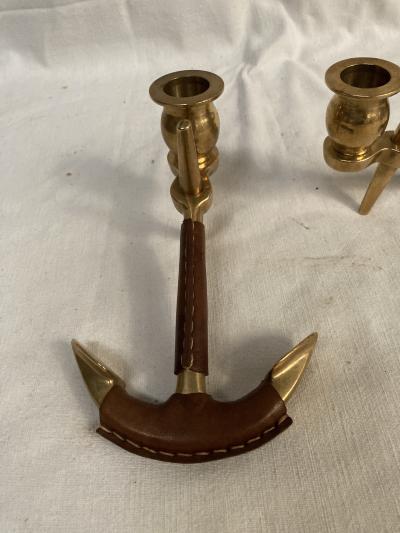 Jacques Adnet 1950s Stitched leather candleholder by Jacques Adnet