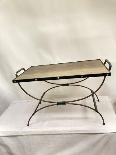 Jacques Adnet 1950s Stitched leather cocktail Table by Jacques Adnet