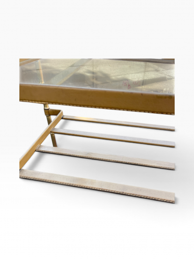 Jacques Adnet 1950s Stitched leather cocktail table By Jacques Adnet