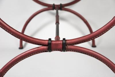 Jacques Adnet 1950s Stitched leather cocktail table By Jacques adnet