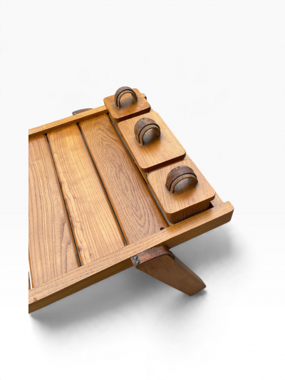 Jacques Adnet 1950s Stitched leather cocktail table by Jacques ADNET