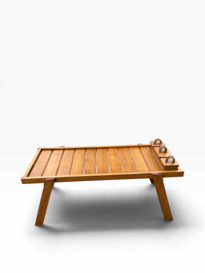 Jacques Adnet 1950s Stitched leather cocktail table by Jacques ADNET