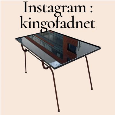 Jacques Adnet 1950s Stitched leather cocktail table by Jacques Adnet