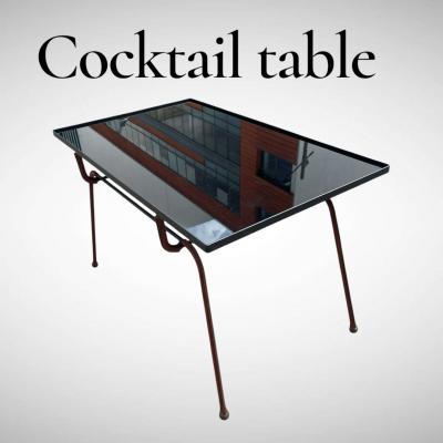 Jacques Adnet 1950s Stitched leather cocktail table by Jacques Adnet