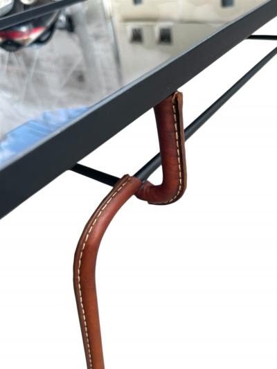 Jacques Adnet 1950s Stitched leather cocktail table by Jacques Adnet