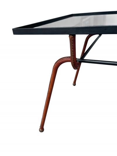 Jacques Adnet 1950s Stitched leather cocktail table by Jacques Adnet