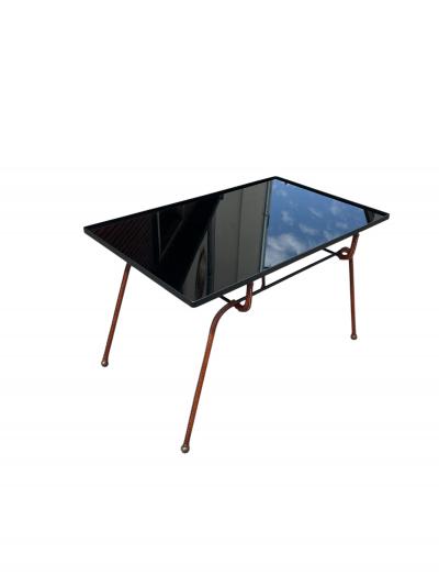 Jacques Adnet 1950s Stitched leather cocktail table by Jacques Adnet