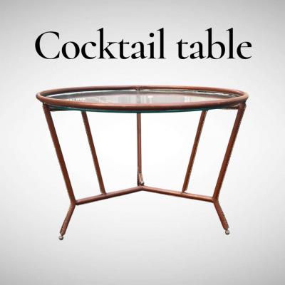 Jacques Adnet 1950s Stitched leather cocktail table by Jacques Adnet