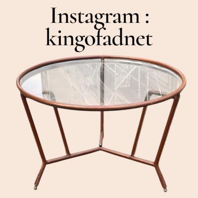 Jacques Adnet 1950s Stitched leather cocktail table by Jacques Adnet