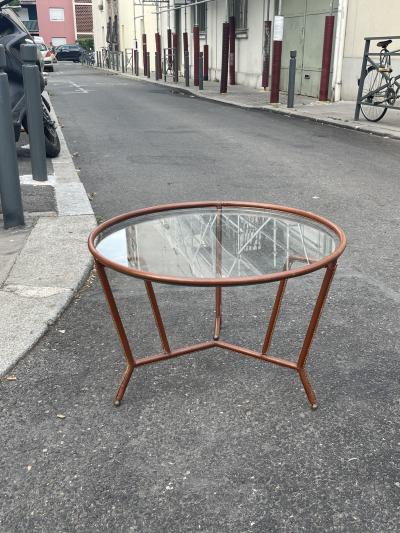 Jacques Adnet 1950s Stitched leather cocktail table by Jacques Adnet