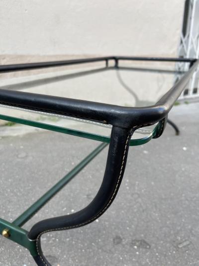 Jacques Adnet 1950s Stitched leather coffee table by Jacques Adnet