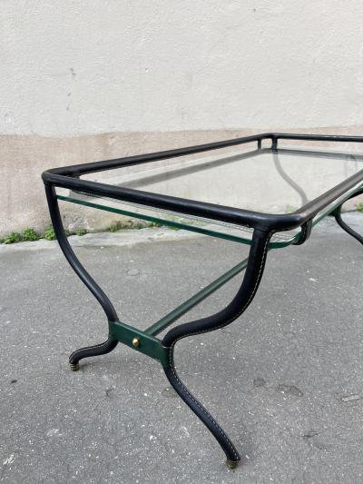 Jacques Adnet 1950s Stitched leather coffee table by Jacques Adnet