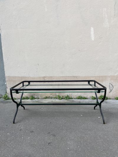 Jacques Adnet 1950s Stitched leather coffee table by Jacques Adnet