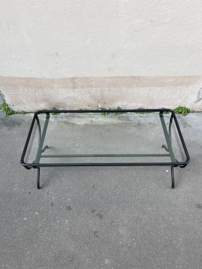 Jacques Adnet 1950s Stitched leather coffee table by Jacques Adnet