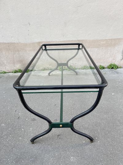 Jacques Adnet 1950s Stitched leather coffee table by Jacques Adnet