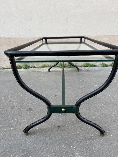 Jacques Adnet 1950s Stitched leather coffee table by Jacques Adnet