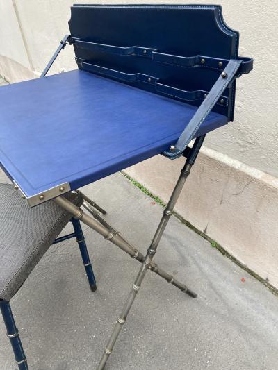 Jacques Adnet 1950s Stitched leather desk and chair by Jacques Adnet