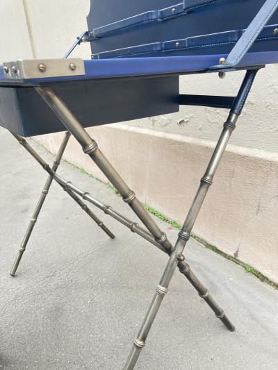 Jacques Adnet 1950s Stitched leather desk and chair by Jacques Adnet