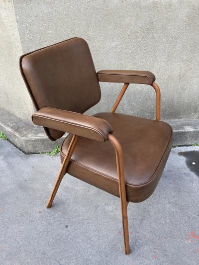 Jacques Adnet 1950s Stitched leather desk armchair by Jacques Adnet