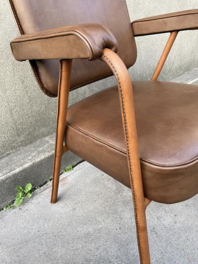 Jacques Adnet 1950s Stitched leather desk armchair by Jacques Adnet