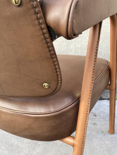 Jacques Adnet 1950s Stitched leather desk armchair by Jacques Adnet