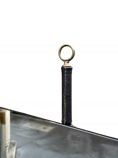 Jacques Adnet 1950s Stitched leather dressing mirror by Jacques Adnet