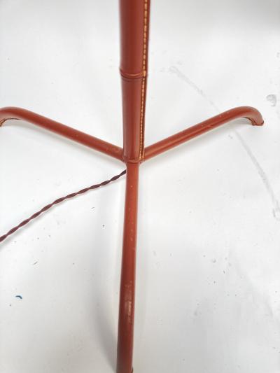 Jacques Adnet 1950s Stitched leather floor lamp by Jacques Adnet