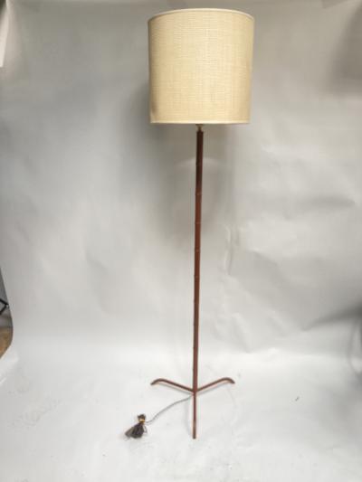 Jacques Adnet 1950s Stitched leather floor lamp by Jacques Adnet