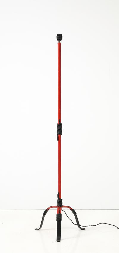 Jacques Adnet 1950s Stitched leather floor lamp by Jacques Adnet