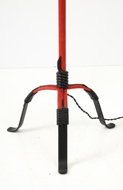 Jacques Adnet 1950s Stitched leather floor lamp by Jacques Adnet