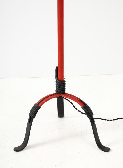 Jacques Adnet 1950s Stitched leather floor lamp by Jacques Adnet