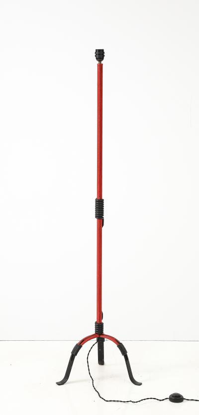 Jacques Adnet 1950s Stitched leather floor lamp by Jacques Adnet