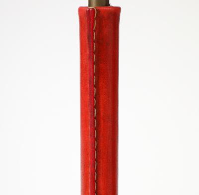 Jacques Adnet 1950s Stitched leather floor lamp by Jacques Adnet