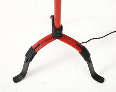 Jacques Adnet 1950s Stitched leather floor lamp by Jacques Adnet