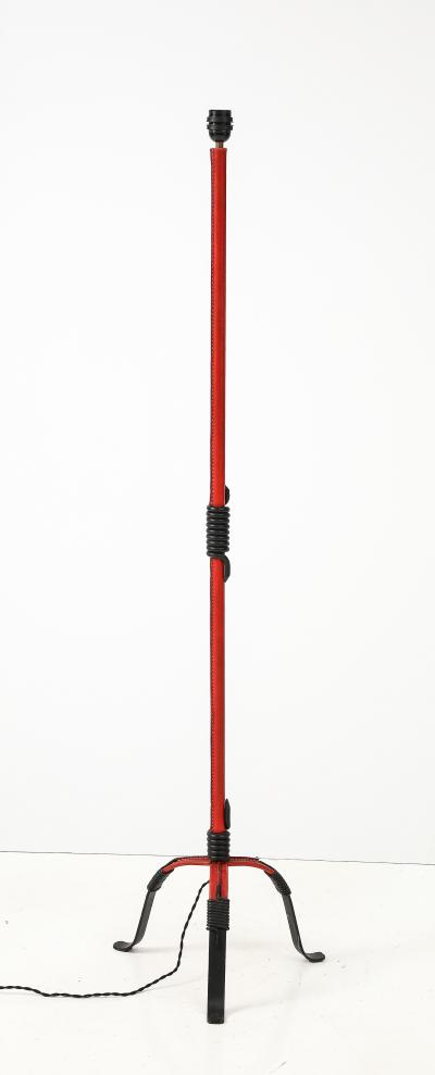 Jacques Adnet 1950s Stitched leather floor lamp by Jacques Adnet