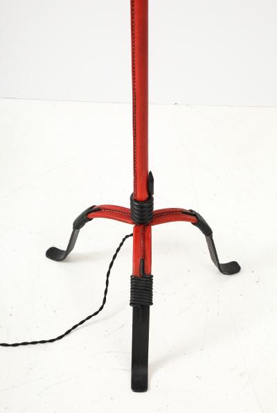 Jacques Adnet 1950s Stitched leather floor lamp by Jacques Adnet