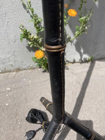 Jacques Adnet 1950s Stitched leather floor lamp by Jacques Adnet