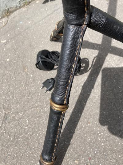 Jacques Adnet 1950s Stitched leather floor lamp by Jacques Adnet